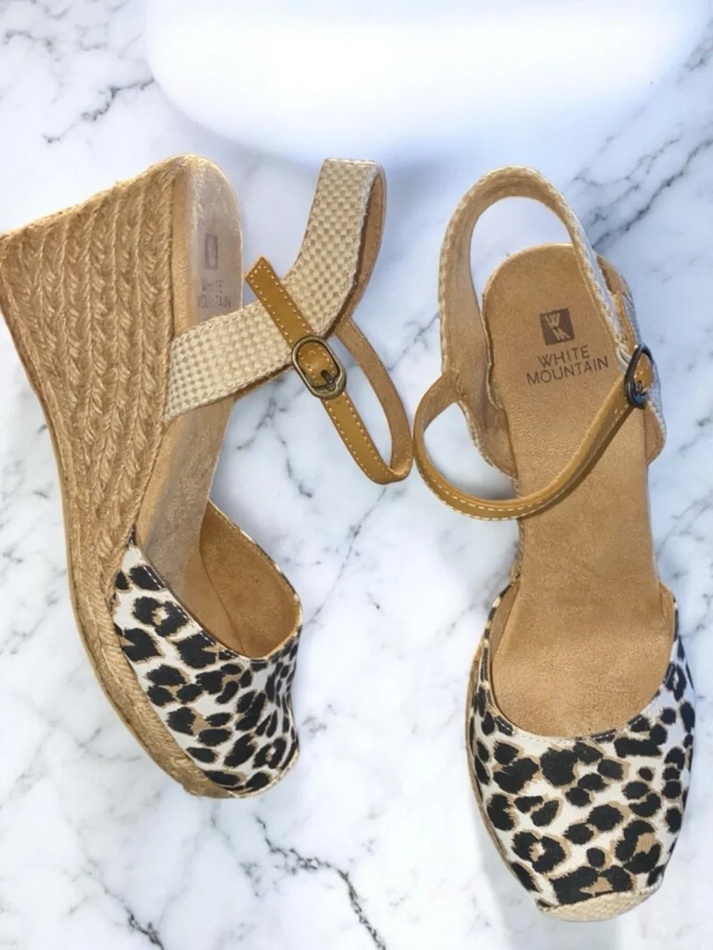 White Mountain Leopard Print Espadrille Wedges animal print sz 6.5